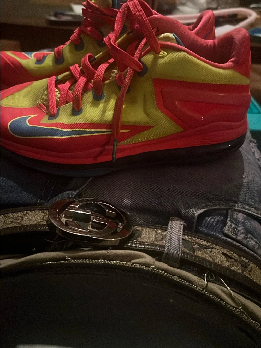 Kids Bright Yellow & Pink Athletic Sneakers with Blue Accent